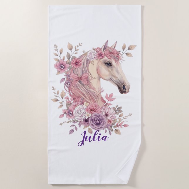 Customizable Pretty Ponies and Petals Beach Towel (Front)