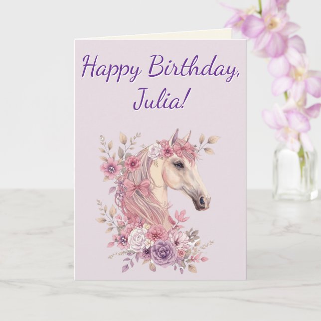 Customizable Pretty Ponies and Petals Horse  Card (Orchid)