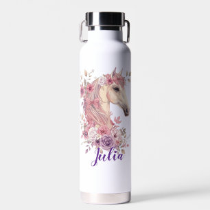 Customizable Pretty Ponies and Petals Horse Water Bottle