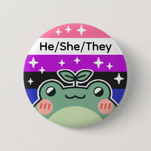 Customizable Pronoun Genderfluid Pride Flag Frog 6 Cm Round Badge