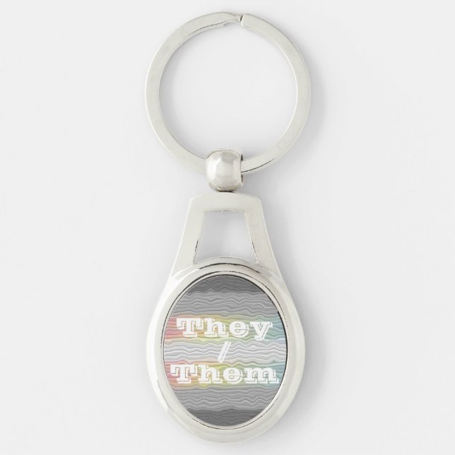 Customizable Pronoun Squiggly Demifluid Pride Flag Key Ring (Front)