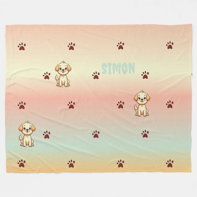 Customizable Puppy-Themed Fleece Blanket** 🐶💖   Blanket (Front (Horizontal))