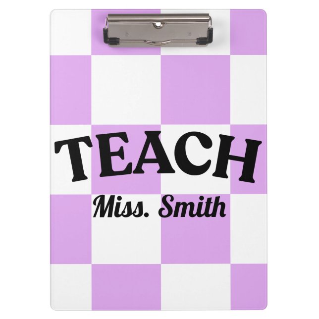 Customizable Purple Checkered Teacher Clipboard  (Front)