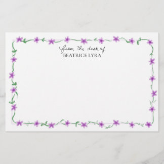 Customizable Purple Floral Stationery