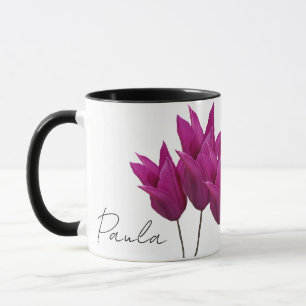 Customizable purple flowers Paula name black Mug