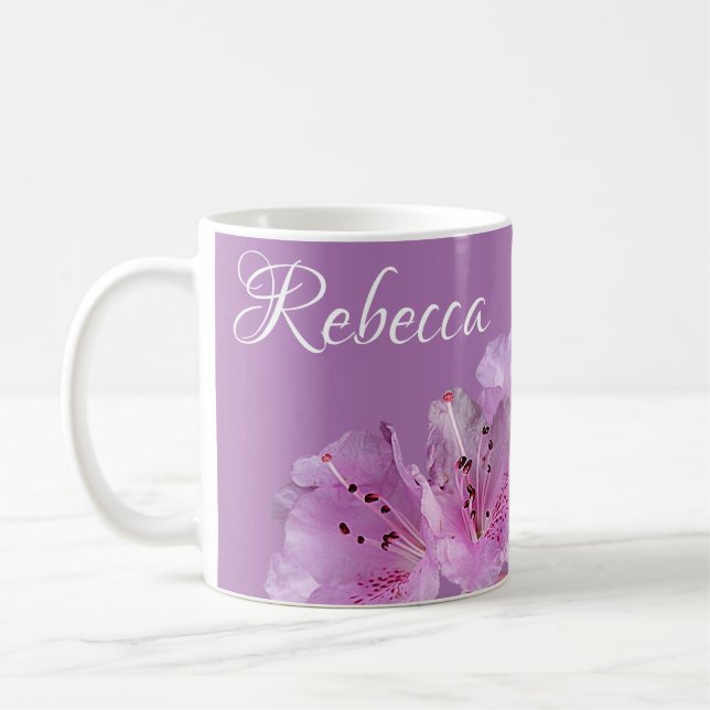 Customizable Rebecca name floral purple pink girly Coffee Mug (Left)