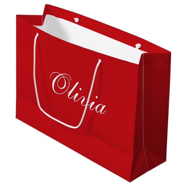 Customizable Red Christmas Gift Bag with Name Opti (Front Angled)
