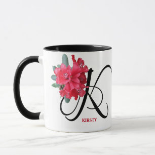 Customizable red flowers N monogram by Berglind Mug