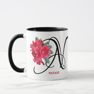 Customizable red flowers N monogram by Berglind Mug