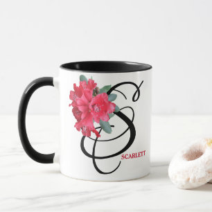 Customizable red flowers S monogram by Berglind  M Mug