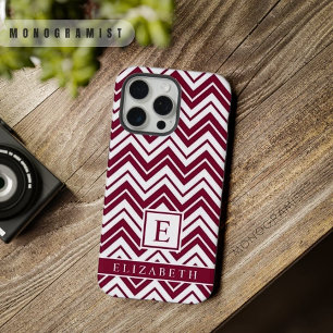 Customizable Red Maroon Dark Pink White Chevron iPhone 15 Pro Max Case