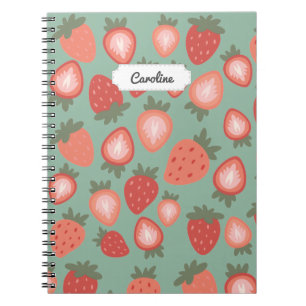 Customizable Red Strawberry Seamless Pattern Notebook