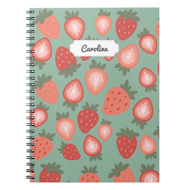 Customizable Red Strawberry Seamless Pattern Notebook (Front)