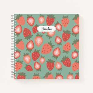 Customizable Red Strawberry Seamless Pattern Notebook