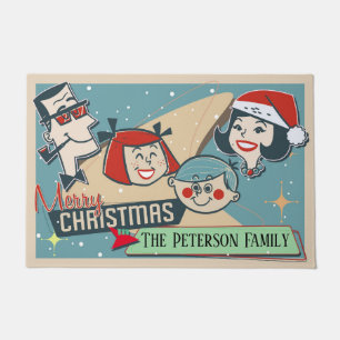 Customizable Retro Family Merry Christmas Holiday Doormat
