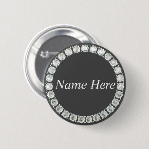 Customizable rhinestones grey 6 cm round badge
