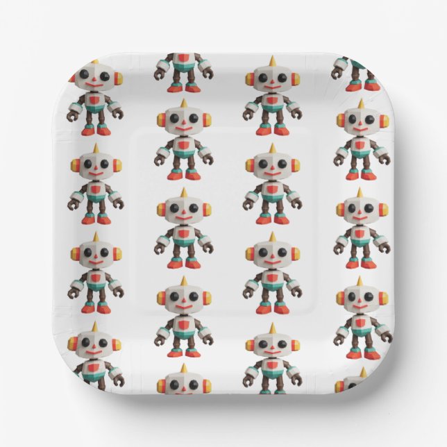 Customizable Robot Kids Paper Plate (Front)