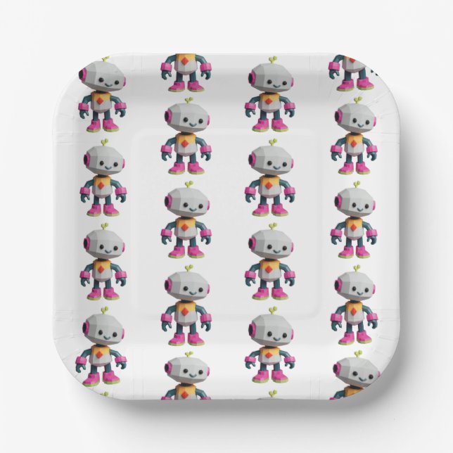 Customizable Robot Kids Paper Plate (Front)