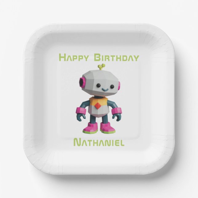 Customizable Robot Kids Paper Plates (Front)