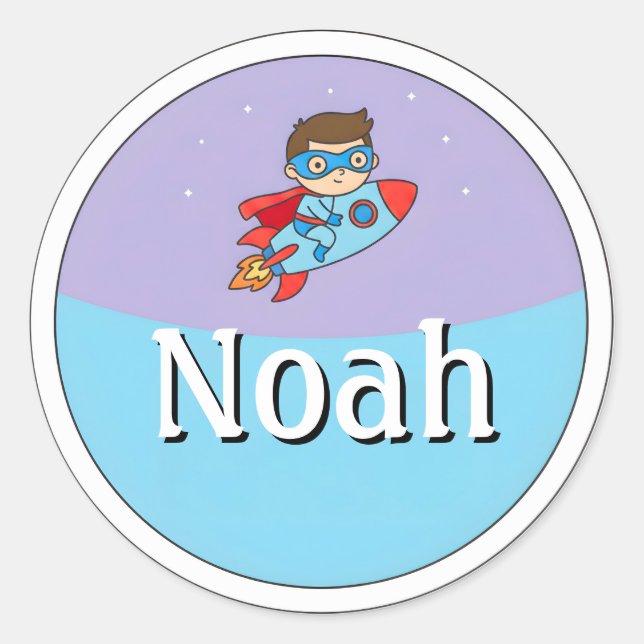 Customizable Rocket Superhero Design Name Sticker (Front)