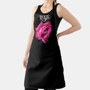 Customizable Rosie name hot pink rose floral boho Apron