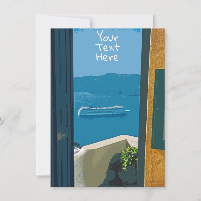 Customizable Santorini, Greece cruise ship card (Front)