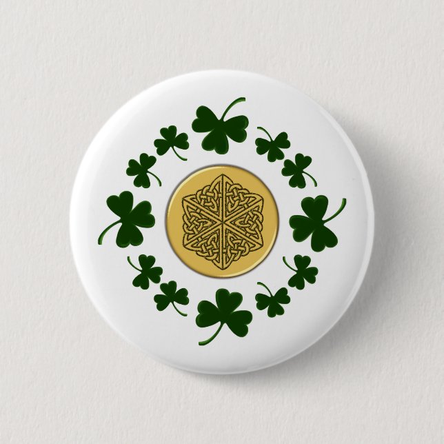 CUSTOMIZABLE!  Shamrocks - Gold Irish Celtic 6 Cm Round Badge (Front)