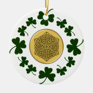 CUSTOMIZABLE!  Shamrocks - Gold Irish Celtic Ceramic Tree Decoration