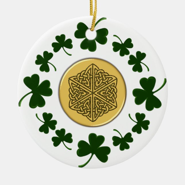 CUSTOMIZABLE!  Shamrocks - Gold Irish Celtic Ceramic Tree Decoration (Front)