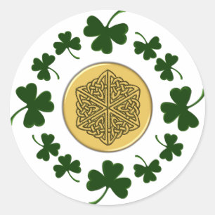 CUSTOMIZABLE! Shamrocks - Gold Irish Celtic Classic Round Sticker