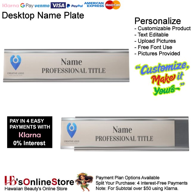 Customizable Silver Name Plate with Logo & Slogan  (Customizable Silver Name Plate with Logo & Slogan.)