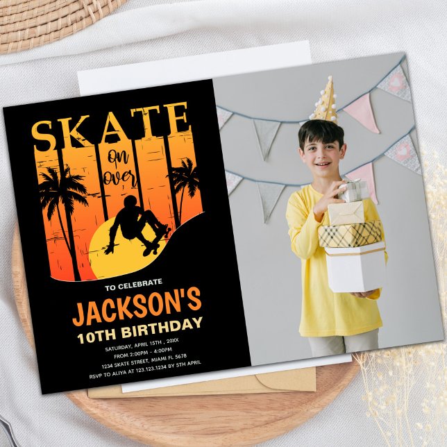 Customizable Skating Party Invitations for Kids (Orange Skateboard Birthday Invitations photo)