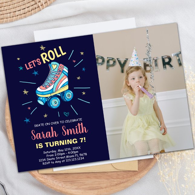 Customizable Skating Party Invitations for Kids (Art Girl Skating Birthday Invitations with photo)