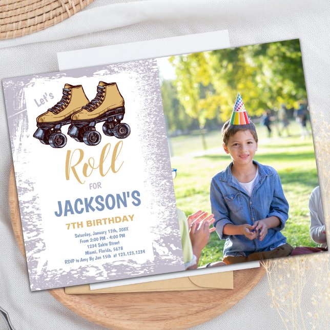 Customizable Skating Party Invitations for Kids (Boy Skating Birthday Invitations with photo)