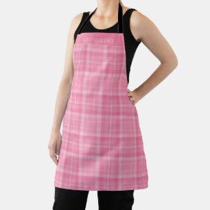 Customizable Soft Pastel Pink Checkered Pattern Apron