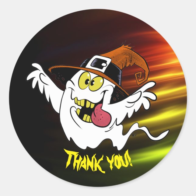 Customizable spooky Halloween ghost thank you Classic Round Sticker (Front)