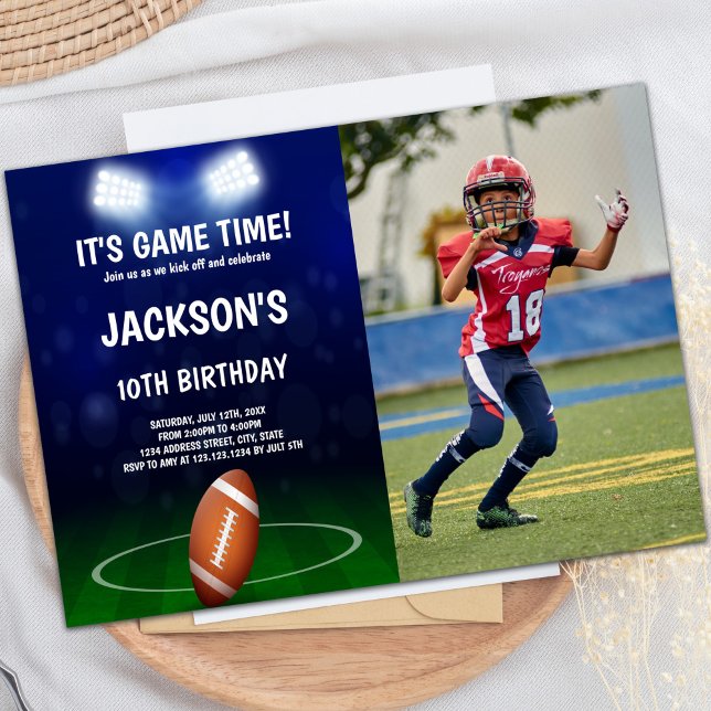 Customizable Sports Party Invitations for Kids (Green Blue Football Birthday Invitations photo)
