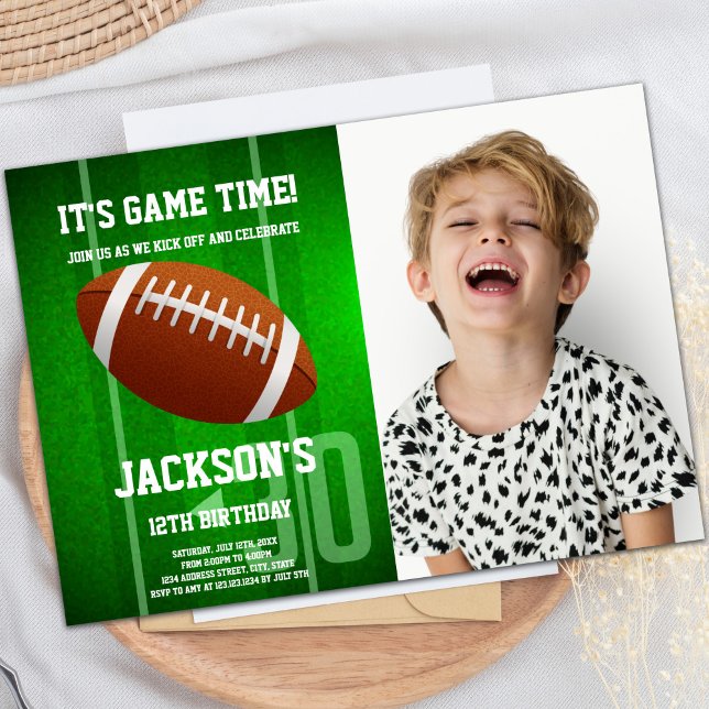 Customizable Sports Party Invitations for Kids (Green Big Ball Football Birthday Invitations photo)
