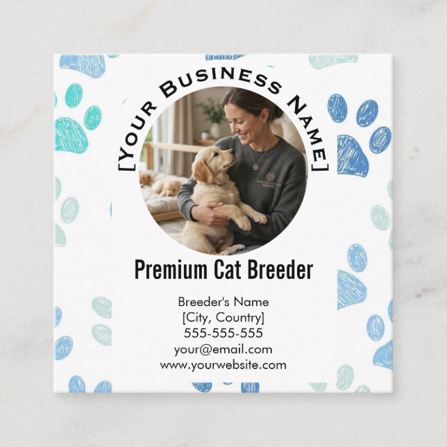 Customizable Square Pet Breeder Business Card  (Front)