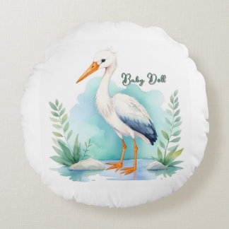 Customizable Stork Nursery set Baby doll Round Cushion