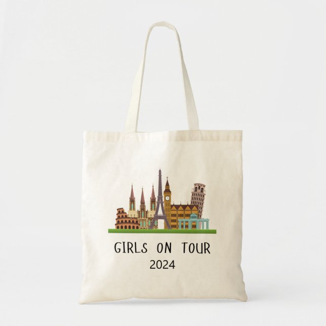 CUSTOMIZABLE SUMMER EUROPE VACATION GIRLS ON TOUR TOTE BAG (Front)