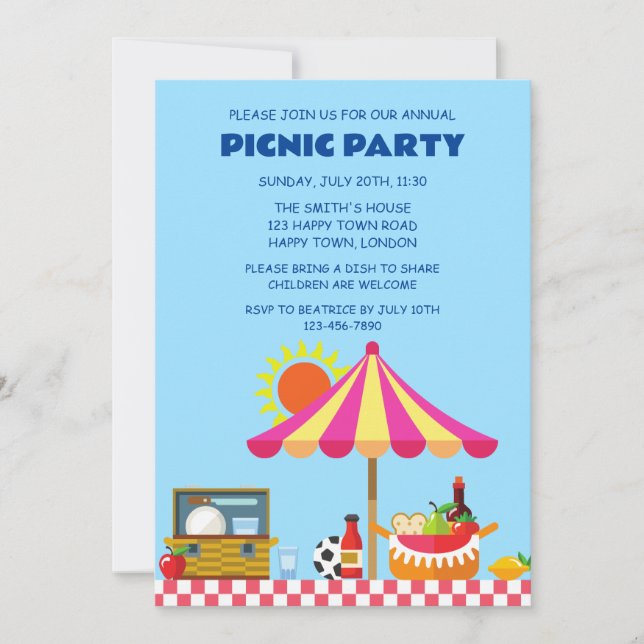 CUSTOMIZABLE SUMMER PICNIC PARTY INVITATION (Front)