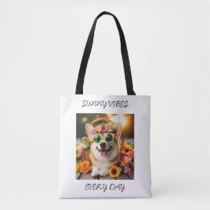 Customizable Sunny Vibes Every Day Corgi Tote Bag