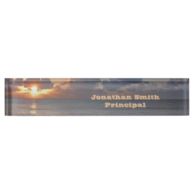CUSTOMIZABLE "SUNSET OVER CARIBBEAN" DESK NAMEPL NAMEPLATE (Front)