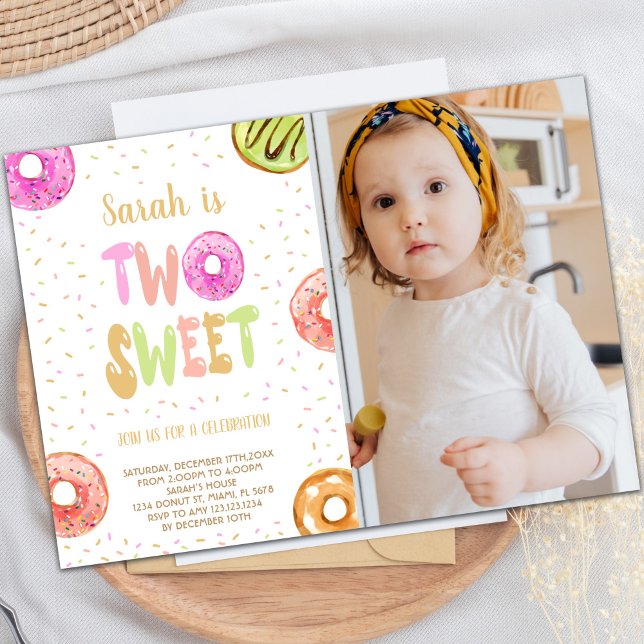 Customizable Sweet Party Invitations for Kids (Two Sweet Light Photo Donut Birthday Invitations)