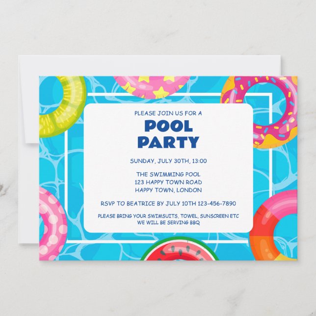 CUSTOMIZABLE SWIMMING POOL PARTY INVITATION (Front)