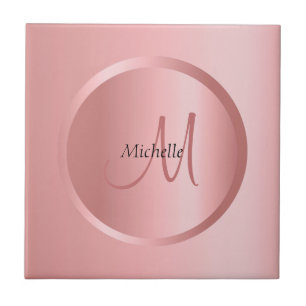 Customizable Template Rose Gold Monogram Elegant Ceramic Tile