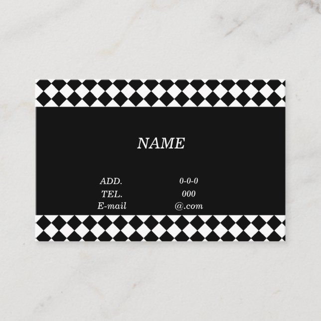 Customizable Text Check Black White Business Card (Front)