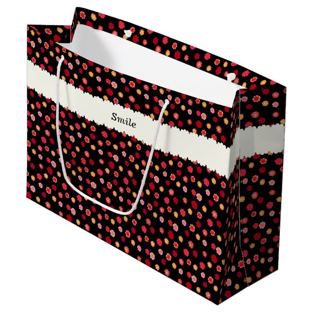 Customizable Text ROSE Black Large Paper Bag (Front Angled)