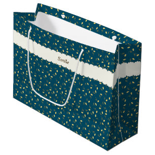 Customizable Text Rose Green Large Paper Bag